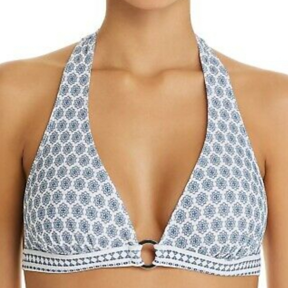 Shoshanna tile print white halter bikini top size DD cup
